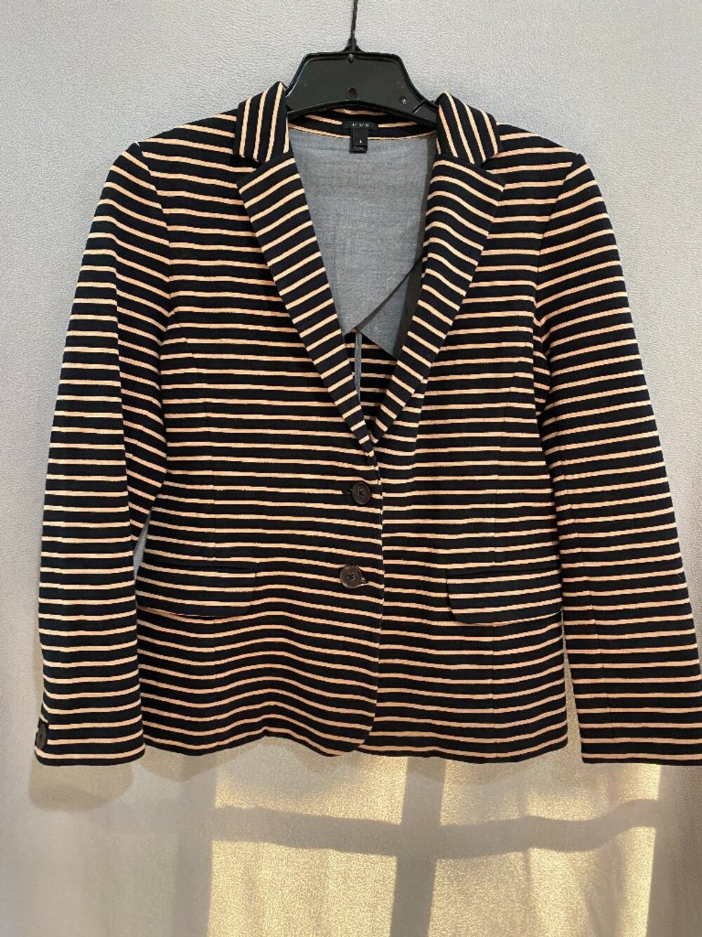 J.Crew Ladies Striped Knit Blazer Black Tan Cotton Blend Stretch Cardigan Jacket